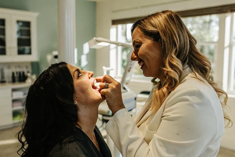 Dentist examining a patient with a chipped tooth