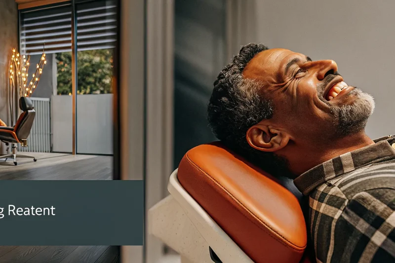 Patient smiling comfortably during dental implant recovery