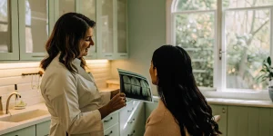 Dentist reviewing root canal vs tooth extraction options with a patient