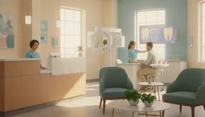 A patient receiving a dental bridge consultation at a modern dental office in Melbourne, Florida